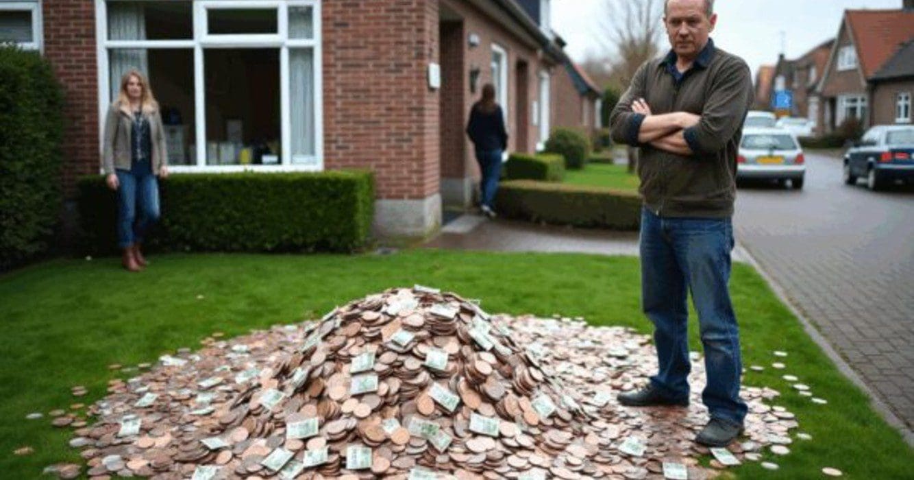 Gefrustreerde vader stort allerlaatste kinderalimentatie in centen op gazon van ex