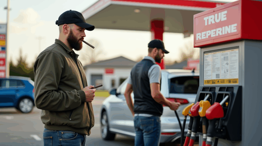 Deze schoft weigert zijn sigaret uit te doen bij het tankstation dan komt boontje om zijn loontje