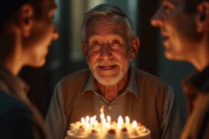 64 jarige veteraan krijgt tranen in de ogen als collegas hem verrassen met een verjaardagstaart