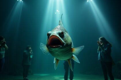 Enorme vis ‘pleegt zelfmoord’ vóór bezoekers aquarium nadat het door flits wordt verblind