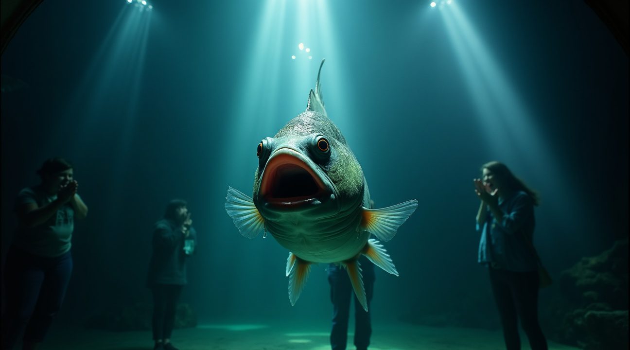 Enorme vis ‘pleegt zelfmoord’ vóór bezoekers aquarium nadat het door flits wordt verblind