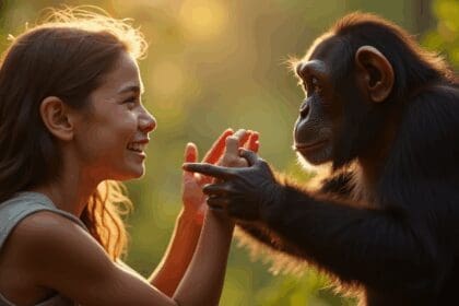 Ze dacht dat de chimpansee haar na 18 jaar niet zou herinneren. Dan strekt ze haar hand uit. Linda Koebner 23 jaar oud