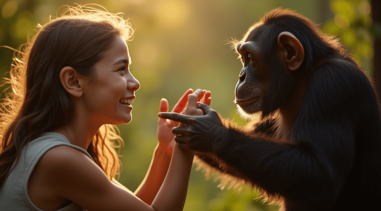 Ze dacht dat de chimpansee haar na 18 jaar niet zou herinneren. Dan strekt ze haar hand uit. Linda Koebner 23 jaar oud
