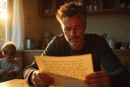 Zijn vrouw vertrekt en laat hem met hun zoon achter. Na 2 dagen ontvangt zij deze brief