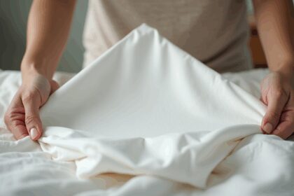 folding lady toont hoe je een hoeslaken perfect opvouwt