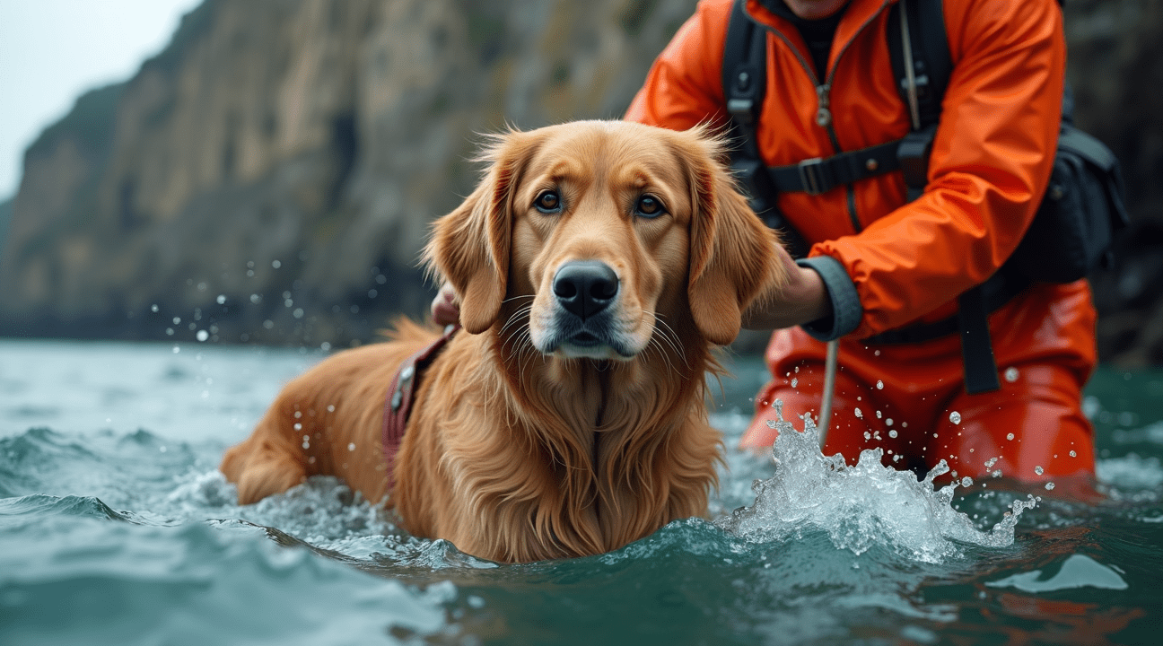 kustwacht redt golden retriever die 90 meter van klif is gevallen