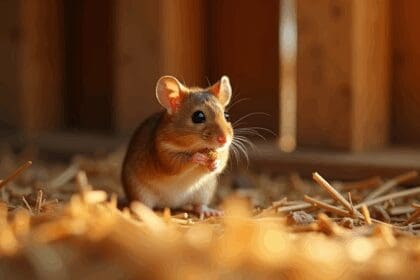 muisje gefilmd terwijl hij elke avond schuur opruimt