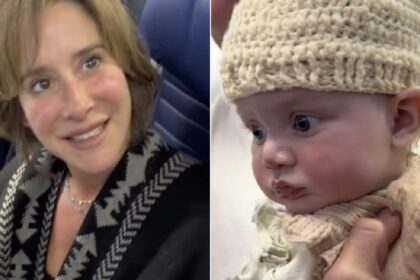 Vreemde haakt mutsje voor baby tijdens haar eerste vlucht