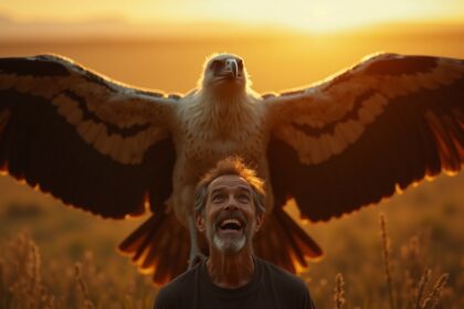 Condor landt pal voor man zie nu als hij de man bedankt voor het redden