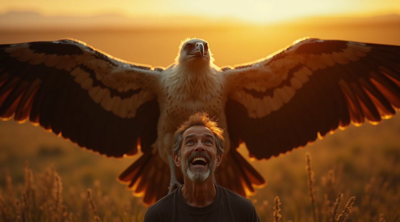 Condor landt pal voor man zie nu als hij de man bedankt voor het redden