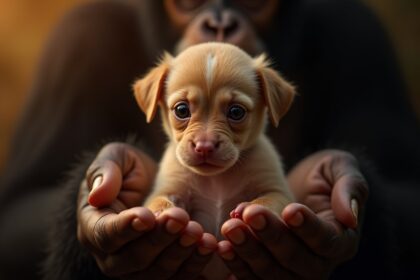 Stervende pup wordt op nippertje gered met hulp van zorgzame chimpansees