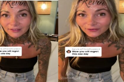 Vrouw laat naam van vriend op haar voorhoofd tatoeëren