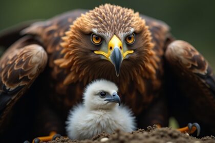 Zeearend die steen probeerde uit te broeden heeft een echt kuiken gekregen om groot te brengen