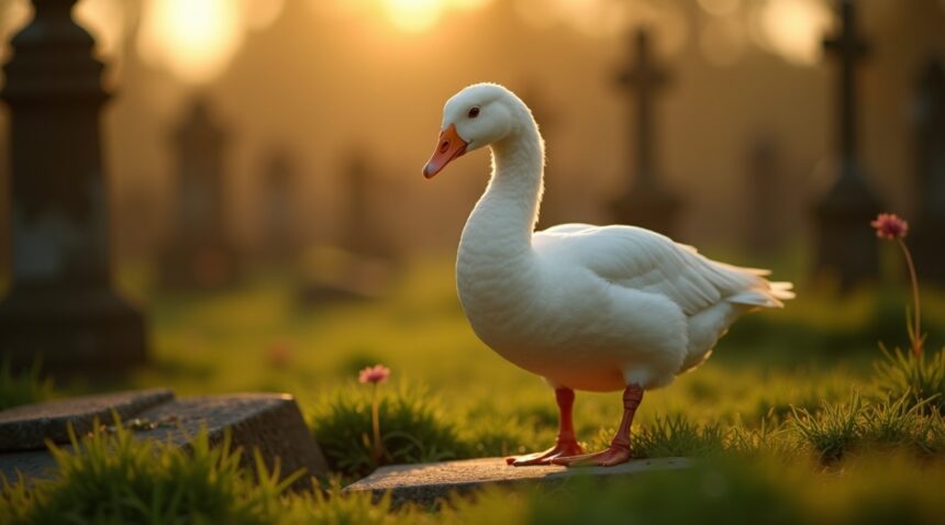 begraafplaats plaatst contactadvertentie voor eenzame gans nadat haar partner overleed