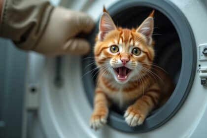 brandweer redt pislinke kat die vastzit in wasmachine van vreemde