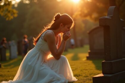 bruid huilt bij graf nadat verloofde door dronken bestuurder is overleden nbsp zie wie naast haar op foto staat