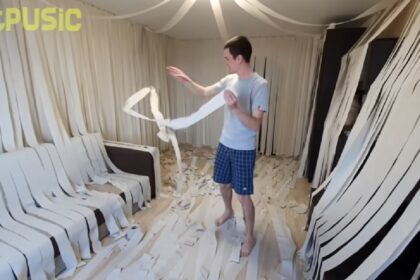 gezin verrast hun kat met een kamer vol met toiletpapier en dit is zijn reactie