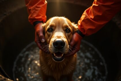 dramatische redding van hond die vier dagen in riool vastzat