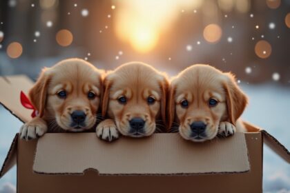drie puppys tijdens kerst in kartonnen doos gevonden aan kant van de weg