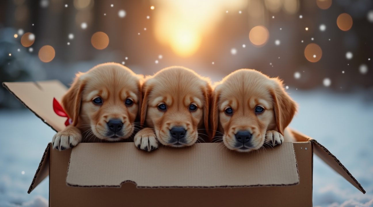 drie puppys tijdens kerst in kartonnen doos gevonden aan kant van de weg
