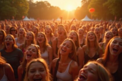 enorm park vol mensen begint spontaan bohemian rhapsody te zingen