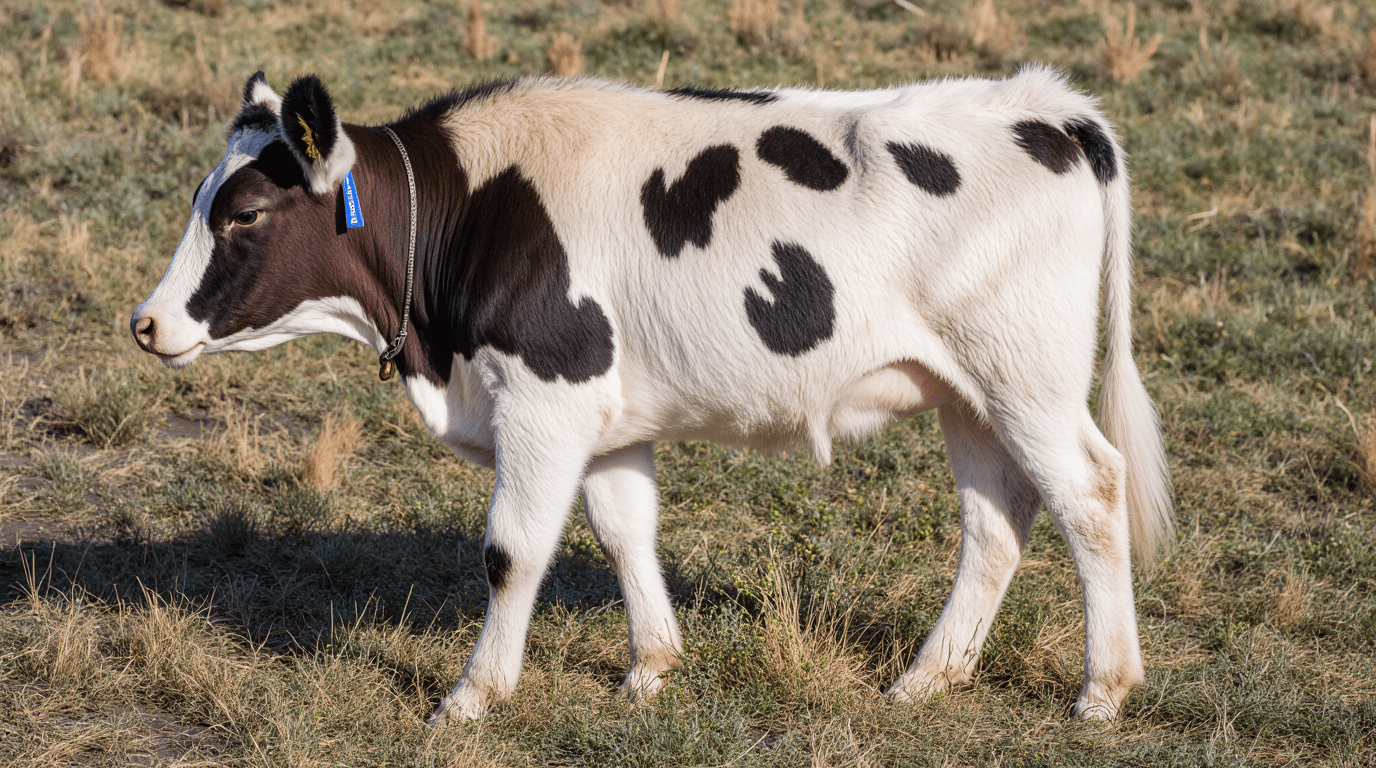 Kalfje wordt met smiley op vacht geboren en zal de rest van zijn leven in de wei grazen