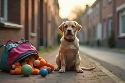 hond op straat achtergelaten met tas vol speelgoed en hartverscheurend briefje van eigenaar