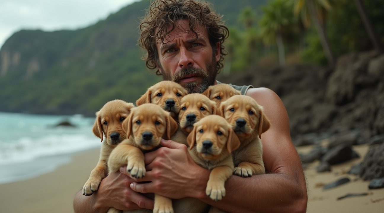 man vindt 7 verlaten pups huilend van honger op onbewoond eiland en weigert ze aan hun lot over