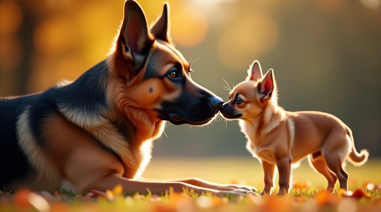 ontmoeting tussen chihuahua en duitse dog levert hilarische beelden op