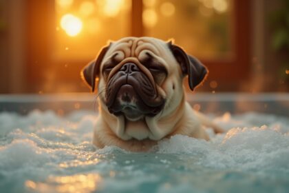 gezin krijgt jacuzzi en hond heeft onbetaalbare reactie als hij het de eerste keer probeert