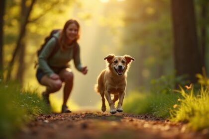 teefje rent naar vrouw in bos en smeekt om haar te volgen