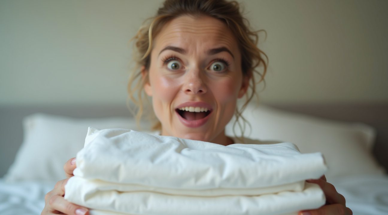 vrouw demonstreert geniale en unieke methode om hoeslaken te vouwen