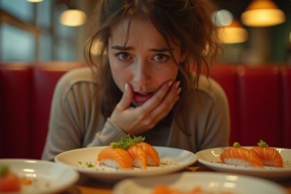 vrouw eet te veel sushi bij all you can eat restaurant en eindigt in ziekenhuis