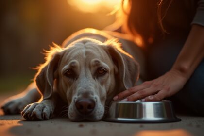 vrouw redt oudere hond die zon vreselijk leven had dat hij elke nacht bij zijn voerbak slaapt