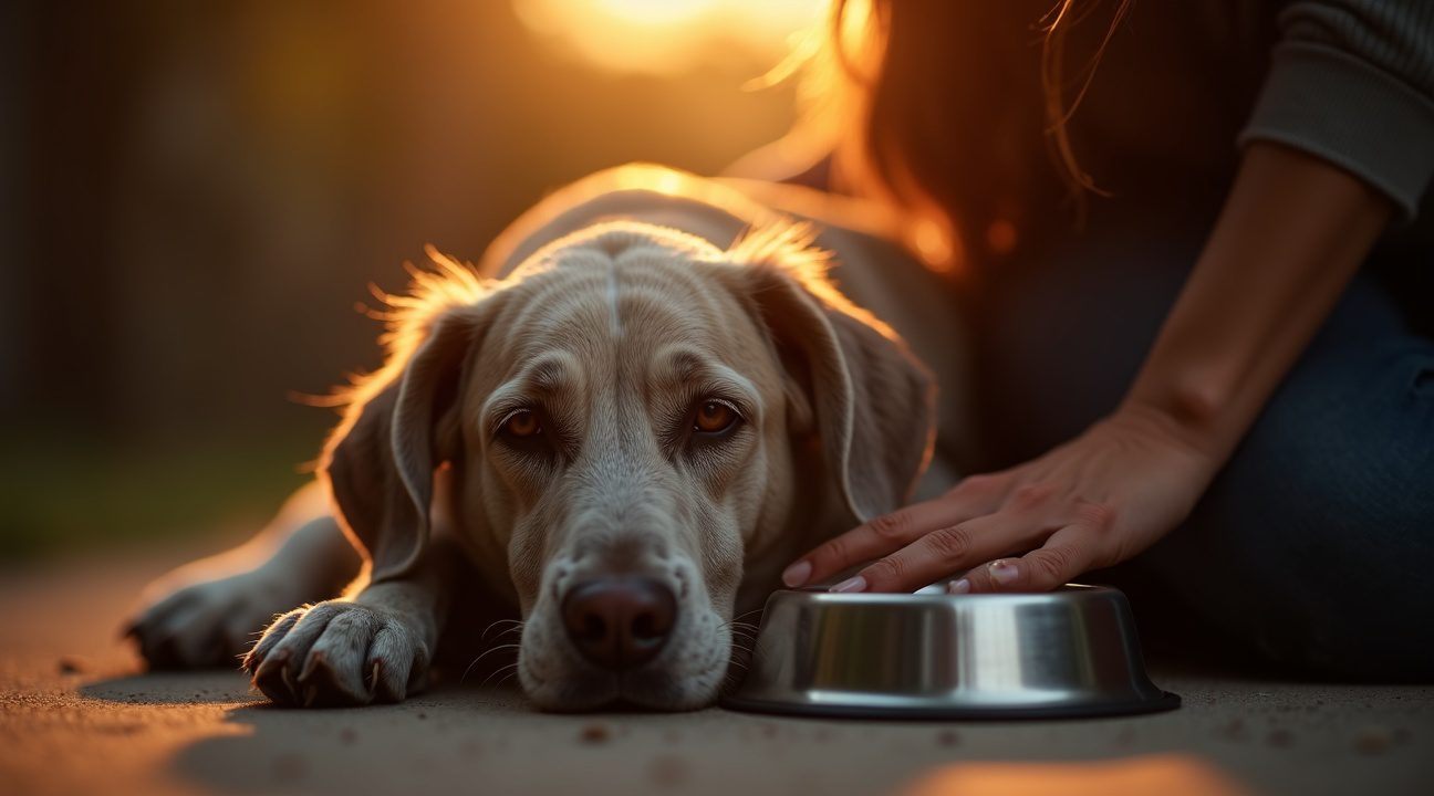 vrouw redt oudere hond die zon vreselijk leven had dat hij elke nacht bij zijn voerbak slaapt