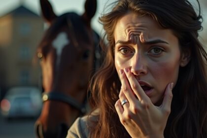 vrouw slaat politiepaard maar krijgt daar onmiddellijk spijt van