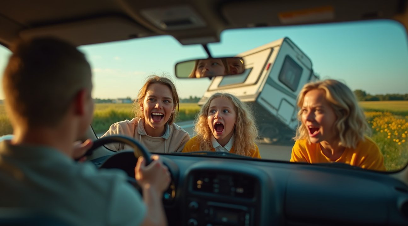 ‘Alsof je in een film zit’, Nederlands gezin met vijf kinderen ziet eigen aanhanger over de kop slaan