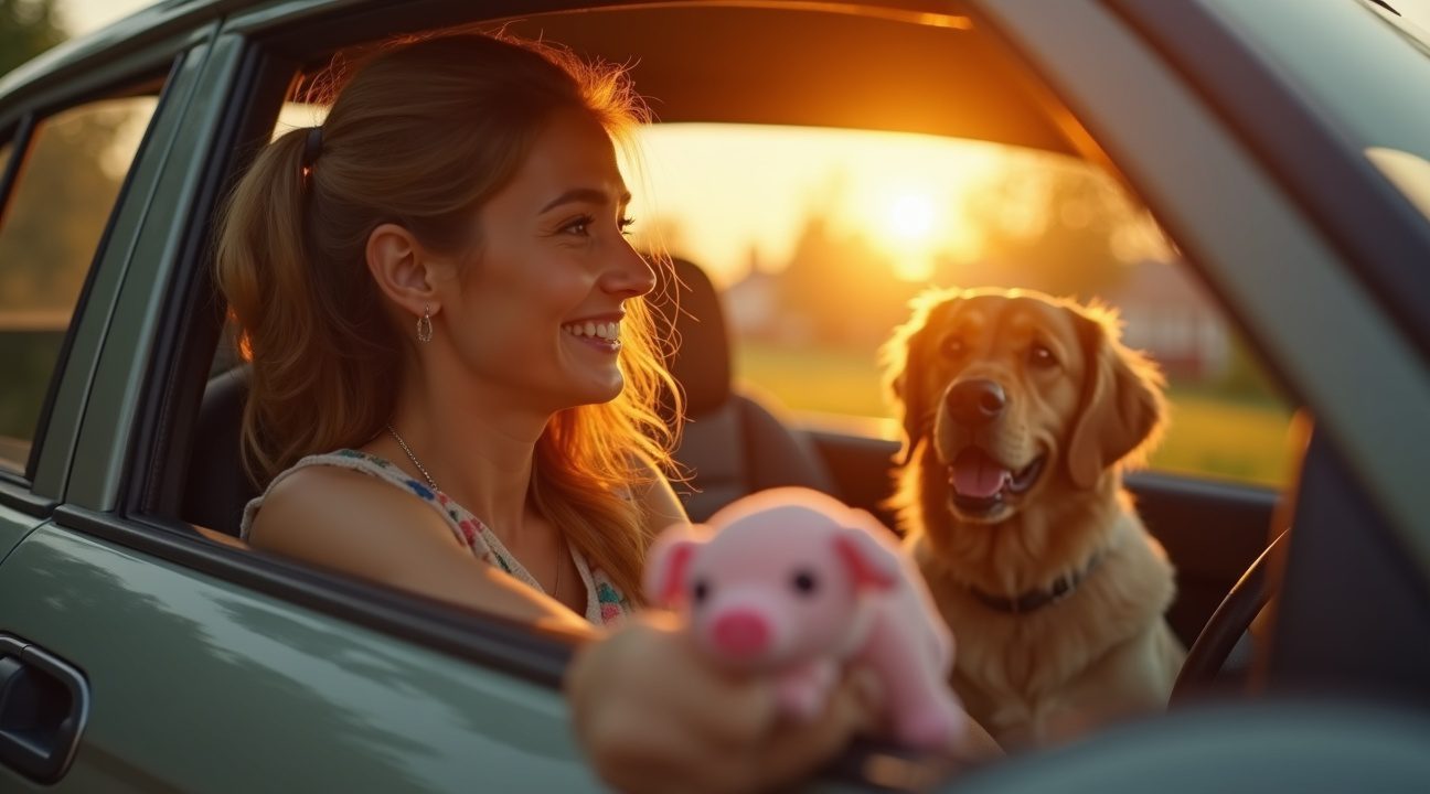 Vrouw keert auto om om hond te helpen zijn favoriete knuffelvarken terug te krijgen