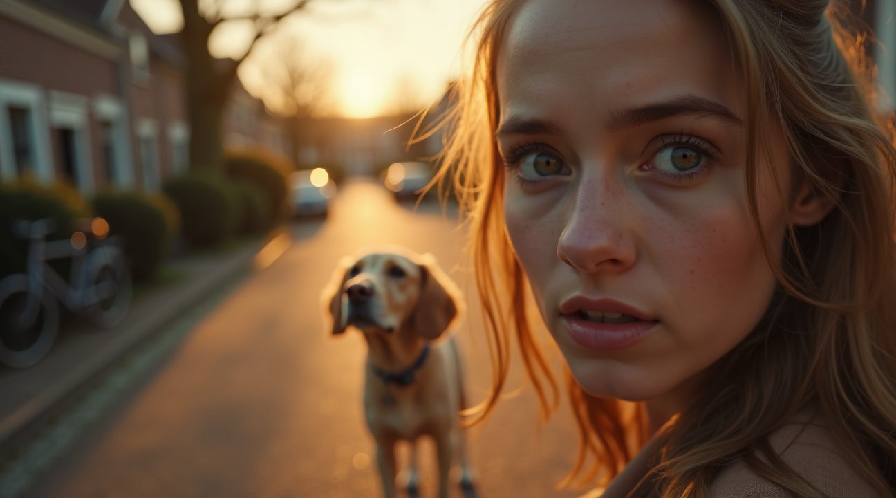 Zwerfhond achtervolgt vrouw naar huis, op precies het juiste moment