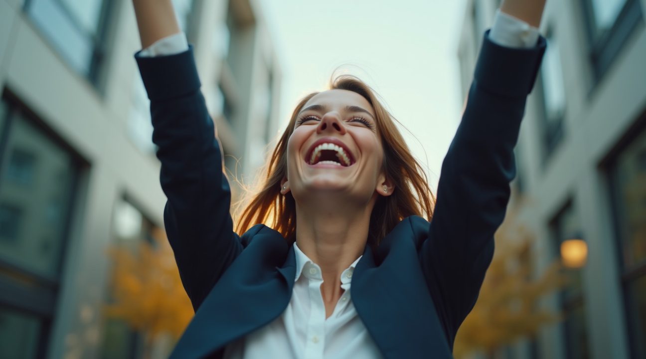 beveiligingscamera legt vast hoe vrouw vreugdedans maakt na succesvol sollicitatiegesprek