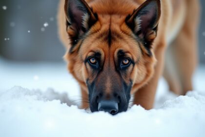 hond ruikt iets ongewoons en vindt onschuldig wezen vastzitten onder de sneeuw