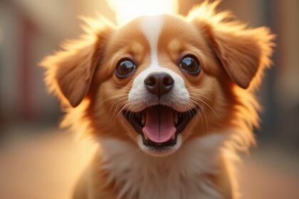 kijk hoe hondje reageert als ze haar hondentrimmer op straat aantreft