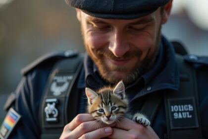 kitten dat uit auto werd gegooid wordt geadopteerd door agent die haar als eerste vond
