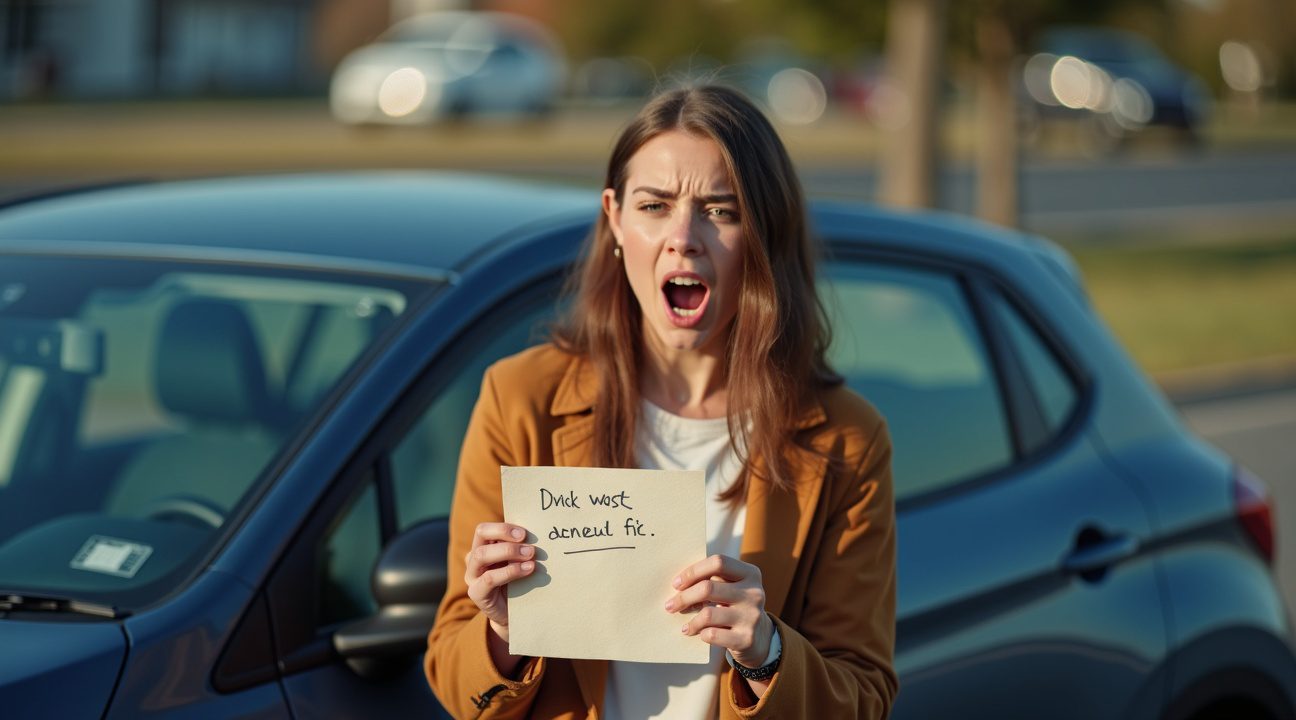 moeder krijgt venijnig briefje op auto omdat ze op gehandicaptenplek staat geparkeerd