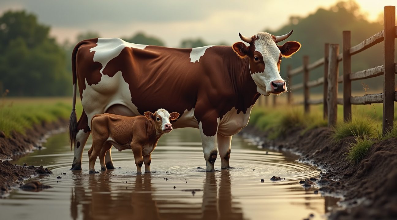 moederkoe verdrinkt vlak nadat ze van kalfje is bevallen