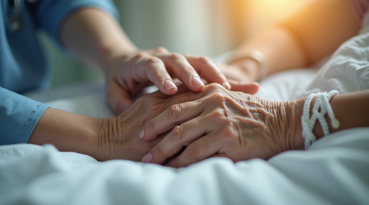 ouder echtpaar houdt laatste momenten handen vast dankzij ziekenhuispersoneel