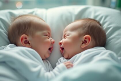 pasgeboren tweelingen hebben eerste gesprek in ziekenhuisbedje