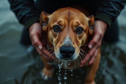 schipper watertaxi vist doodsbange hond uit de nieuwe maas