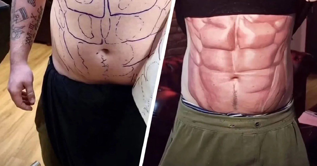 Man laat sixpack op buik tatoeeren om zomerklaar te zijn