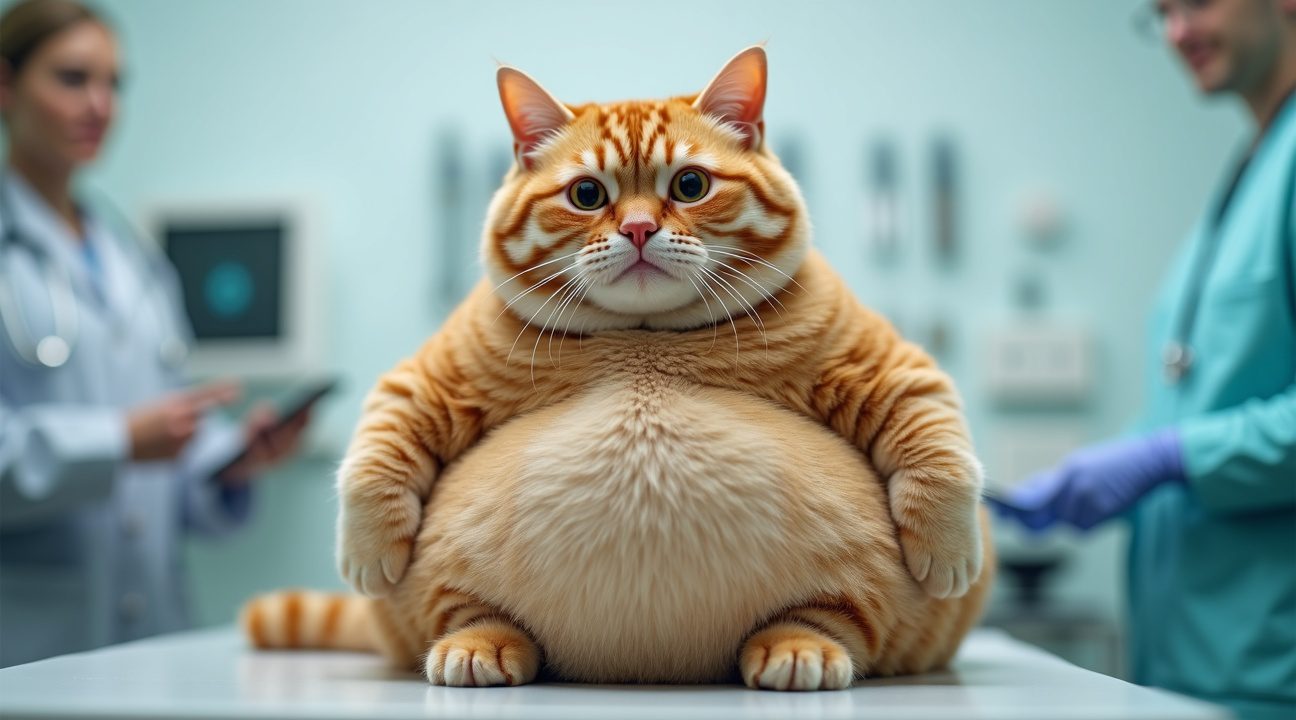 stevige kat wordt door dierenarts geadopteerd en is zo mollig dat mensen denken dat hij zwanger is